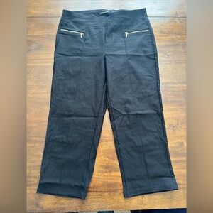 Robert Louis Womens Black Pull On Straight Leg Crop Pants Gold Zipper Pockets 14